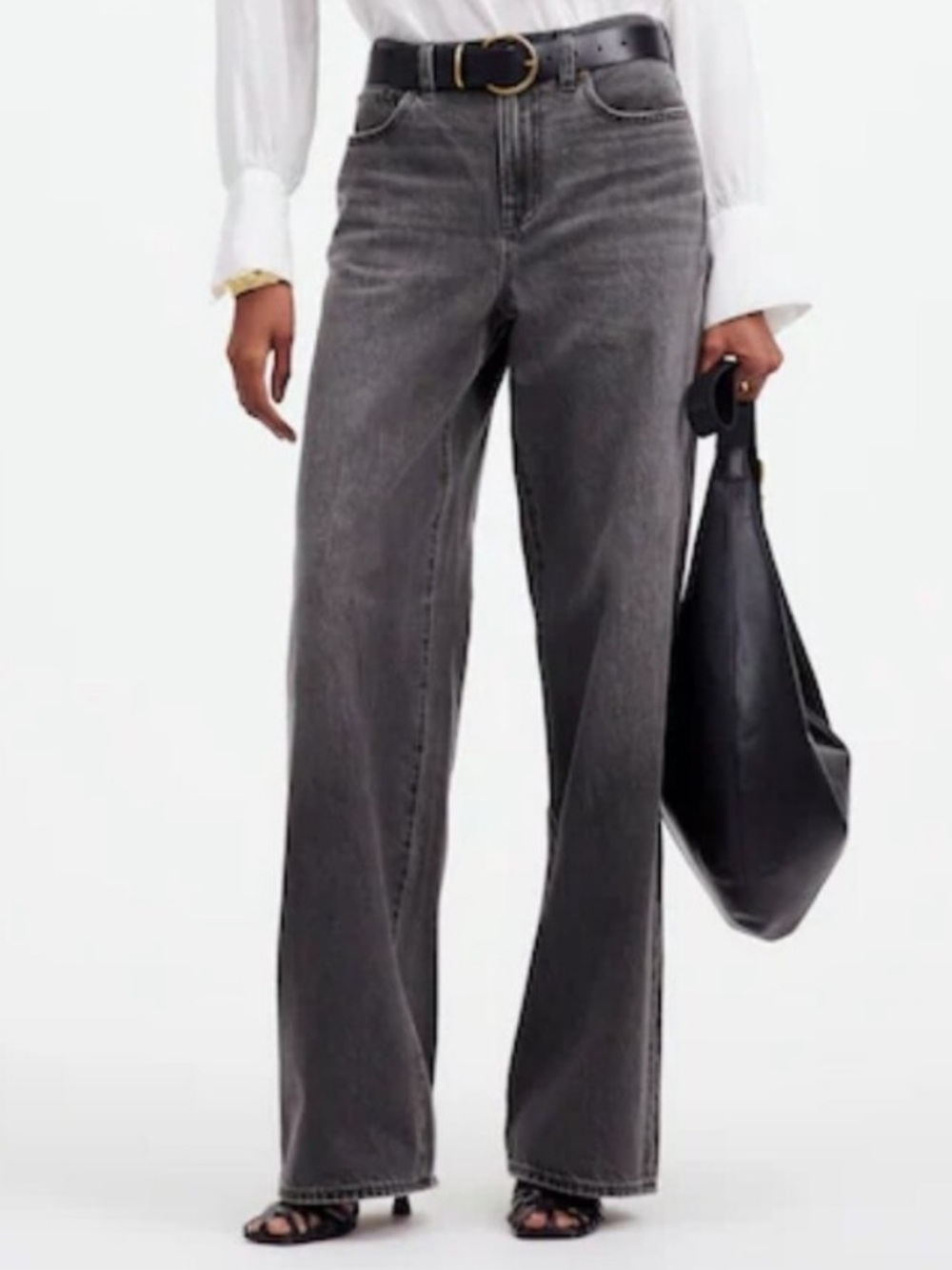 Madewell Super Wide-Leg Jeans Washed Grey / Black Size 31 High- Rise